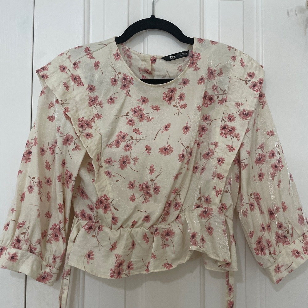 ZARA floral cream blouse